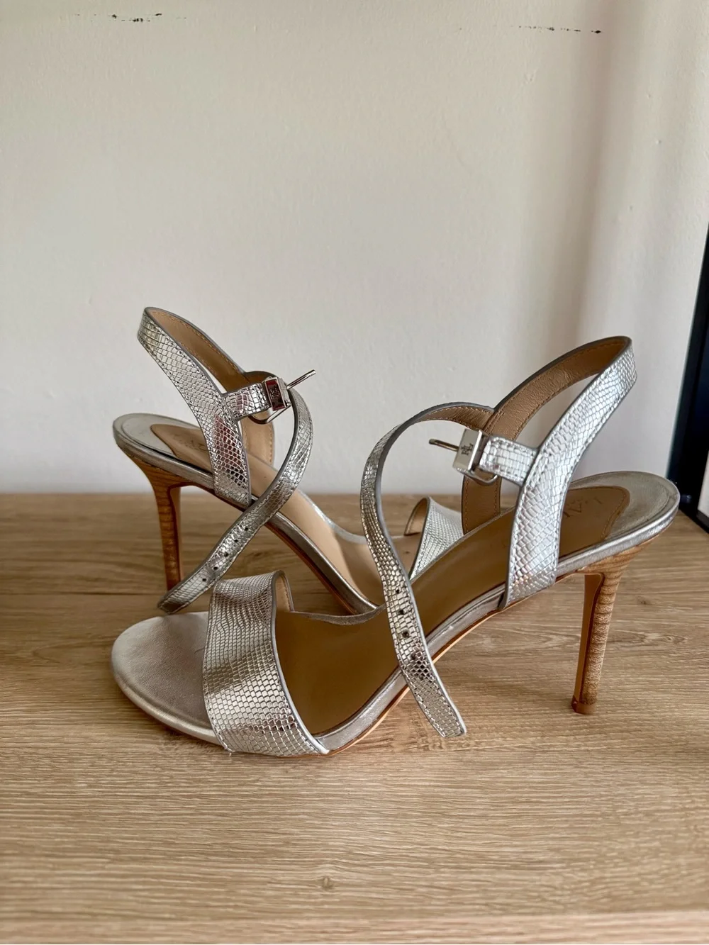 Ralph Lauren Metallic Silver Strappy High Heel Sandals - Women's